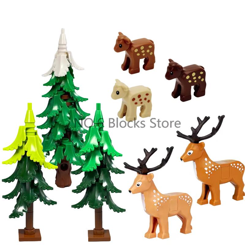 MOC Animali Blocchi da Costruzione Zoo della Foresta Tigre dai Denti a Sciabola Orso Alce Elefante Aquila Squalo Scimmia Leone Giocattolo Mini Mattoncino Regalo per Bambino S09