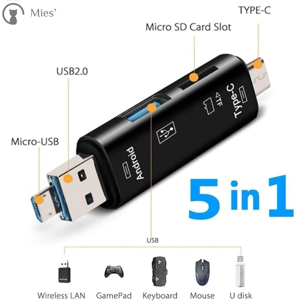Mies’ 5-in-1 OTG USB 2.0 Card Reader Adapter Docking Station USB Hub Type-C Micro-USB USB-A Micro SD Card USB-A (Female) USB Type-C Charging