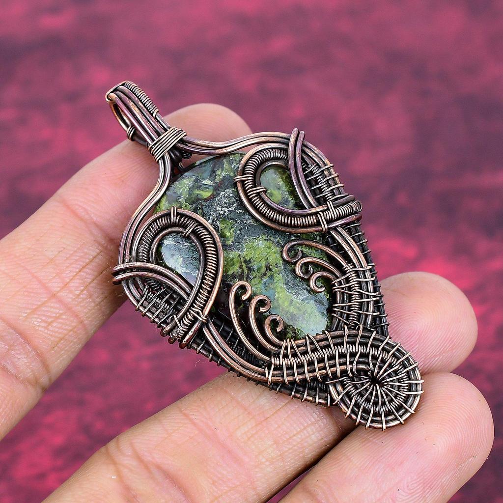 Dragon Bloodstone Pendant Copper Wire Wrapped Pendant Handmade Gemstone Jewelry