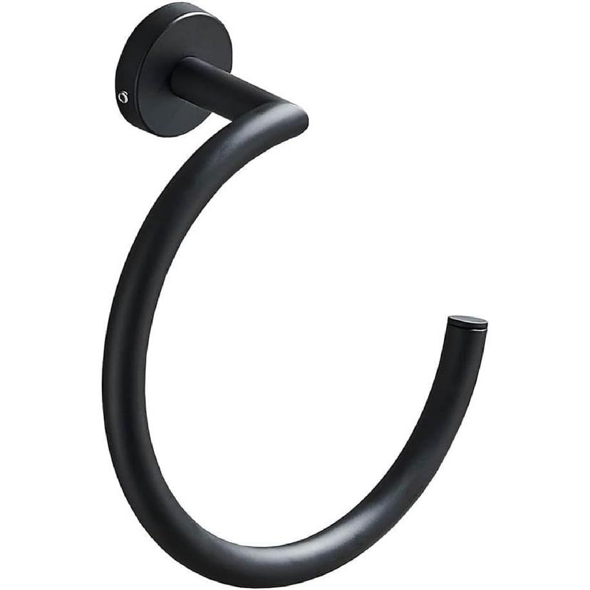 Single Post Bathroom Towel Ring, Wall Mounted Bath Towel Rack, Decorative Towel Hanger Stainless Steel (Black)