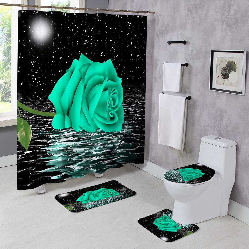 Heiß verkaufender Türvorhang Bedruckter Duschvorhang Teppich Fußmatte Set, Badezimmer WC Matten Set Und Badezimmer Vorhang Set