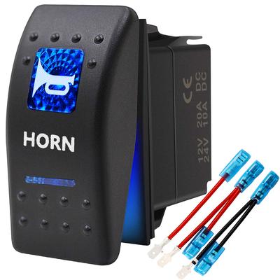 Momentary Horn Button Waterproof Rocker Switch Toggle - ON/OFF Blue LED Light - 12V 20Amp 24V 10Amp, 5 Pin For Automotive Cars Vehicles Marine Boats