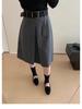 Grey Woolen Mid-Length Half Skirt for Women - High-End 2025 Autumn/Winter Collection