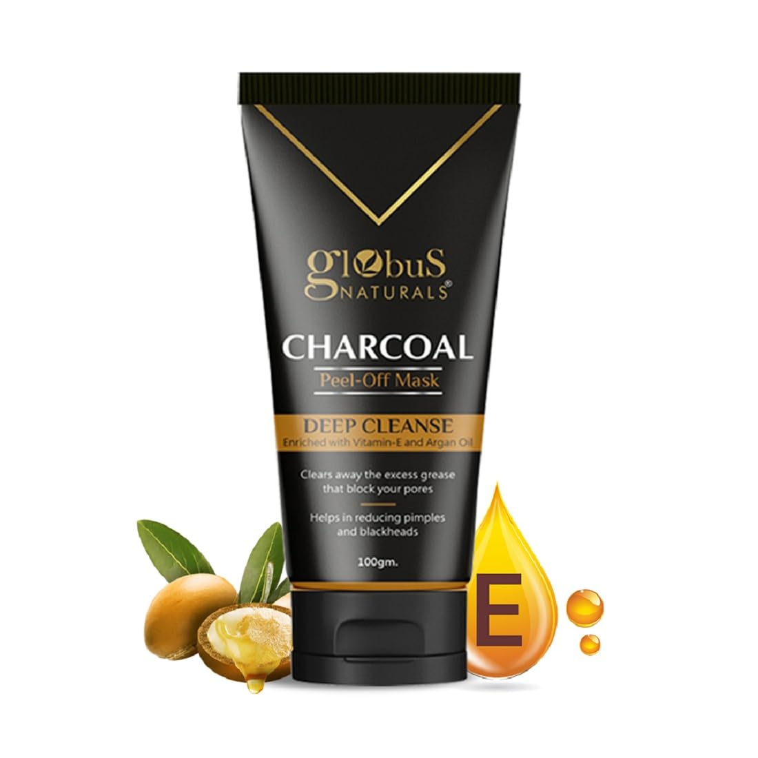 Globus Naturals Угольная пилинг-маска от загрязнений и акне, Детоксифицирующая маска для лица, Борется с загрязнением и осветляет кожу, Для мужчин с жирной и акне