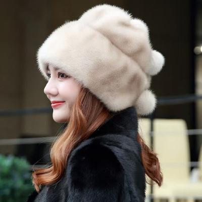New Mink Hat Women's Winter Imitation Fur Fashion Earmuffs Hat Warm Middle-aged and Elderly Yurt Beret