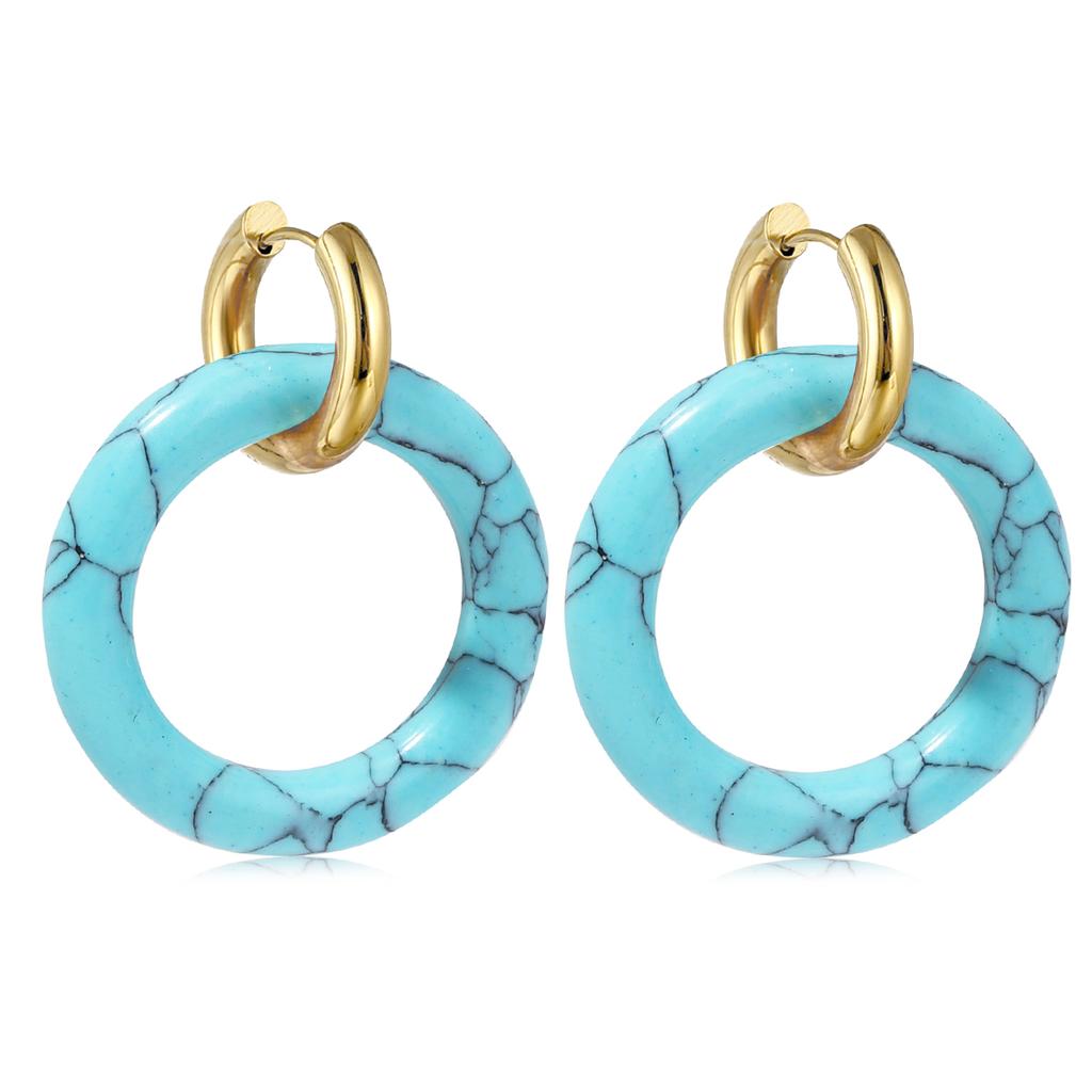 Natural Gemstone Woman Earrings Oversized Hoop Stainless Steel Earrings Wedding Party Jewelry Gifts Women's Fine Jewelry