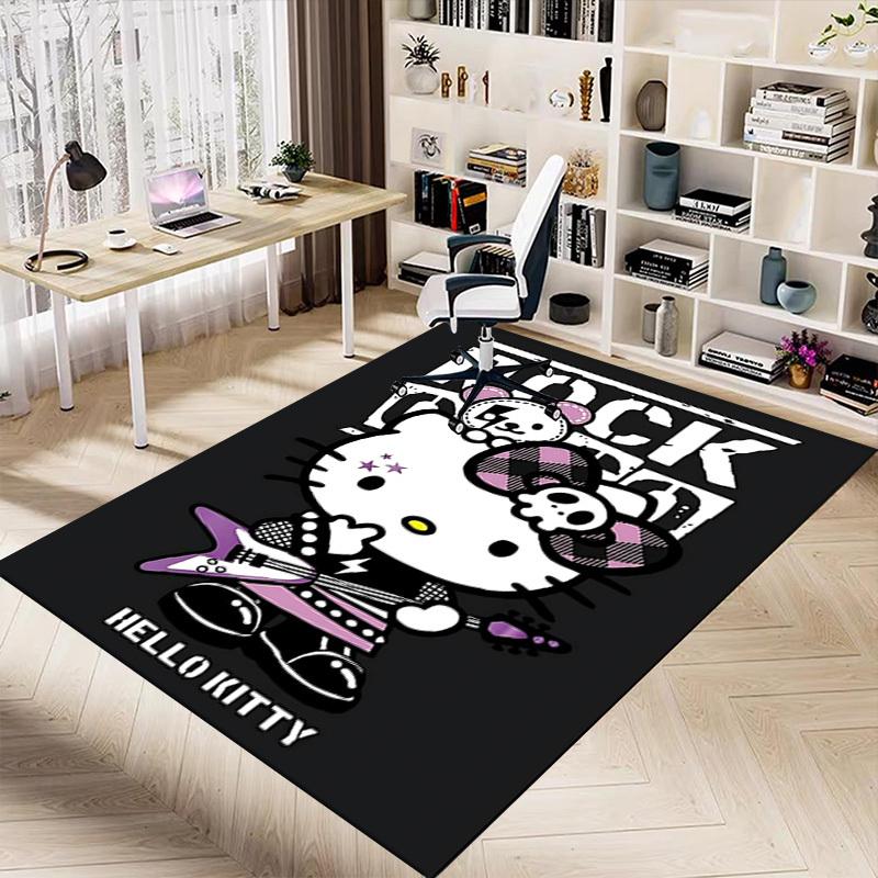 1pc ROCK HELLO KITTY Home Office, Durable Polyester Floor Mat with Easy, Office Decor, Urban Style, Nonslip Backing, Highquality Fabric