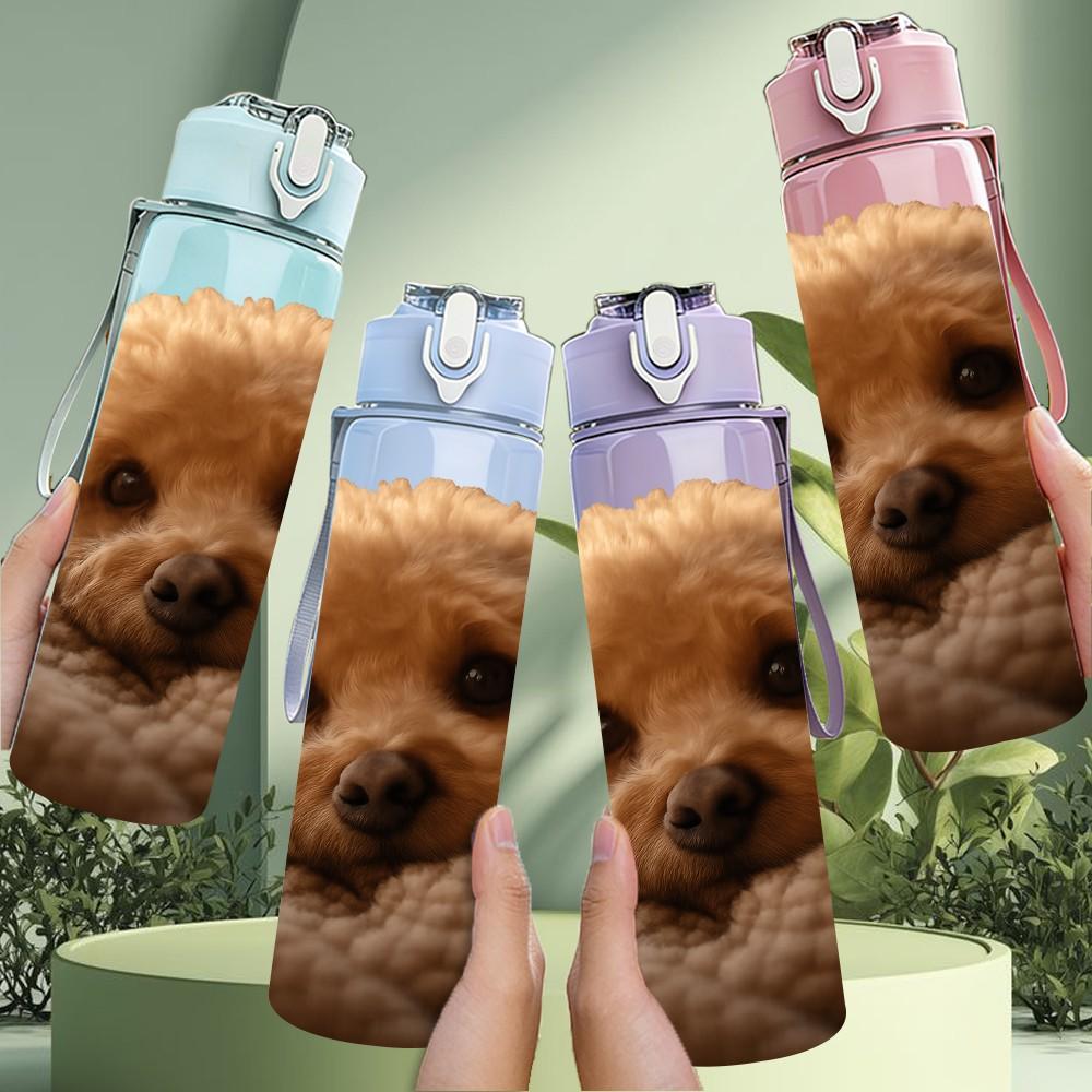 1PC Puppy Buried In Soft Blanket 750ml Color Plastic Sports Water Bottle Leakproof Flip Straw Lid Suitable for Sports Office Home Use
