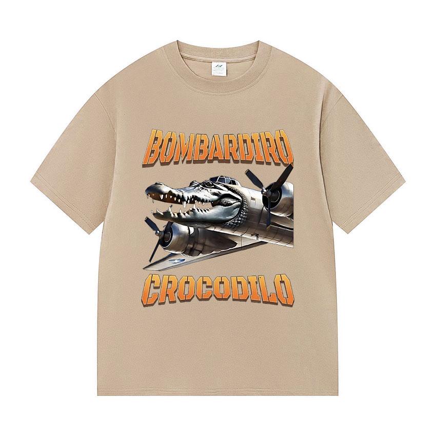 Bombardino Crocodile Funny Meme Plane Bomber print TShirt Men fashion O-Neck short sleeve t shirt Unisex summer pure cotton Tees