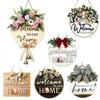 Solid Wood Wooden Welcome Sign Floral Pattern Door Wreath Hanging Plaque Holiday Decorating