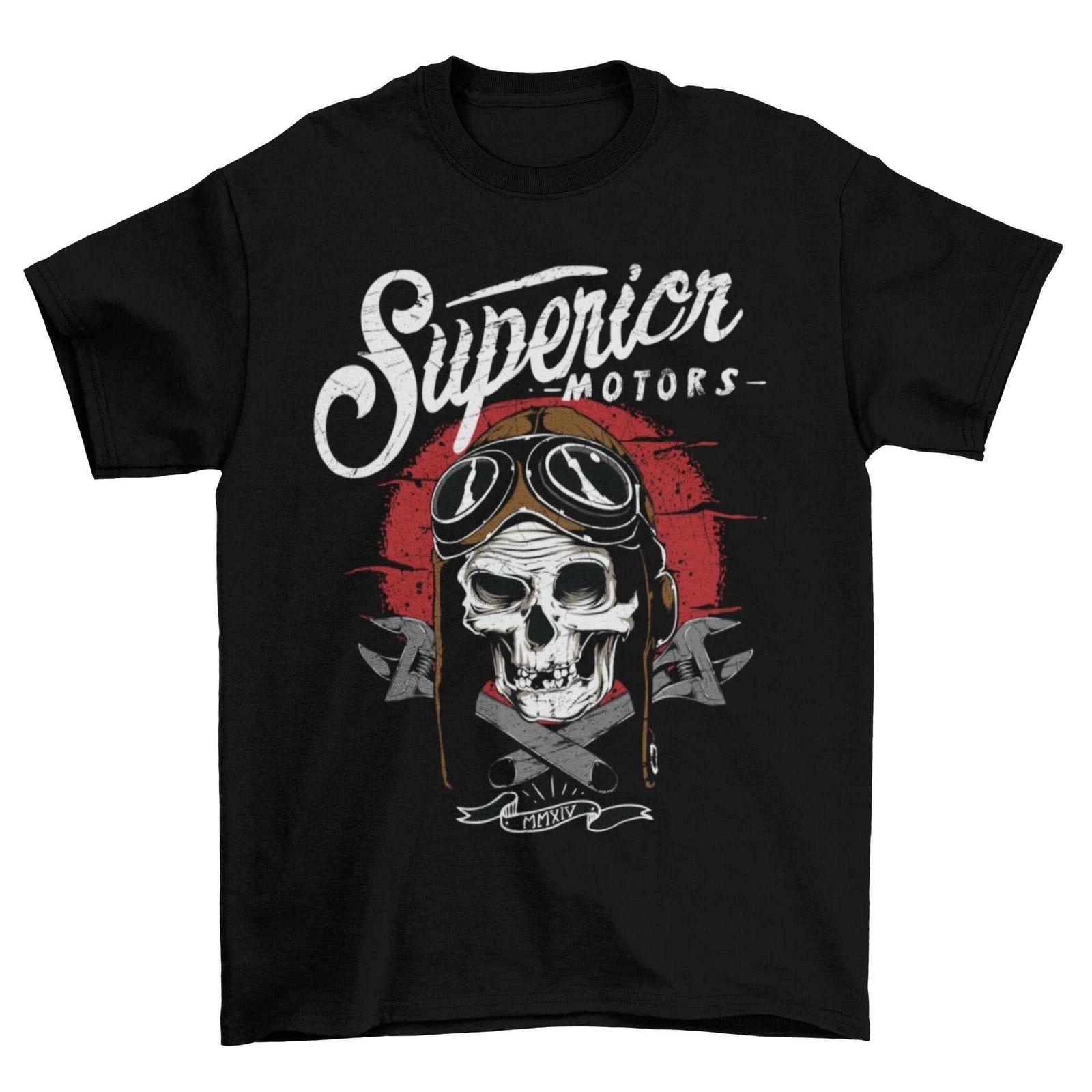 Superior Motors Biker T Shirt Skull Spanners Classic Motorcycle Mechanic Design S