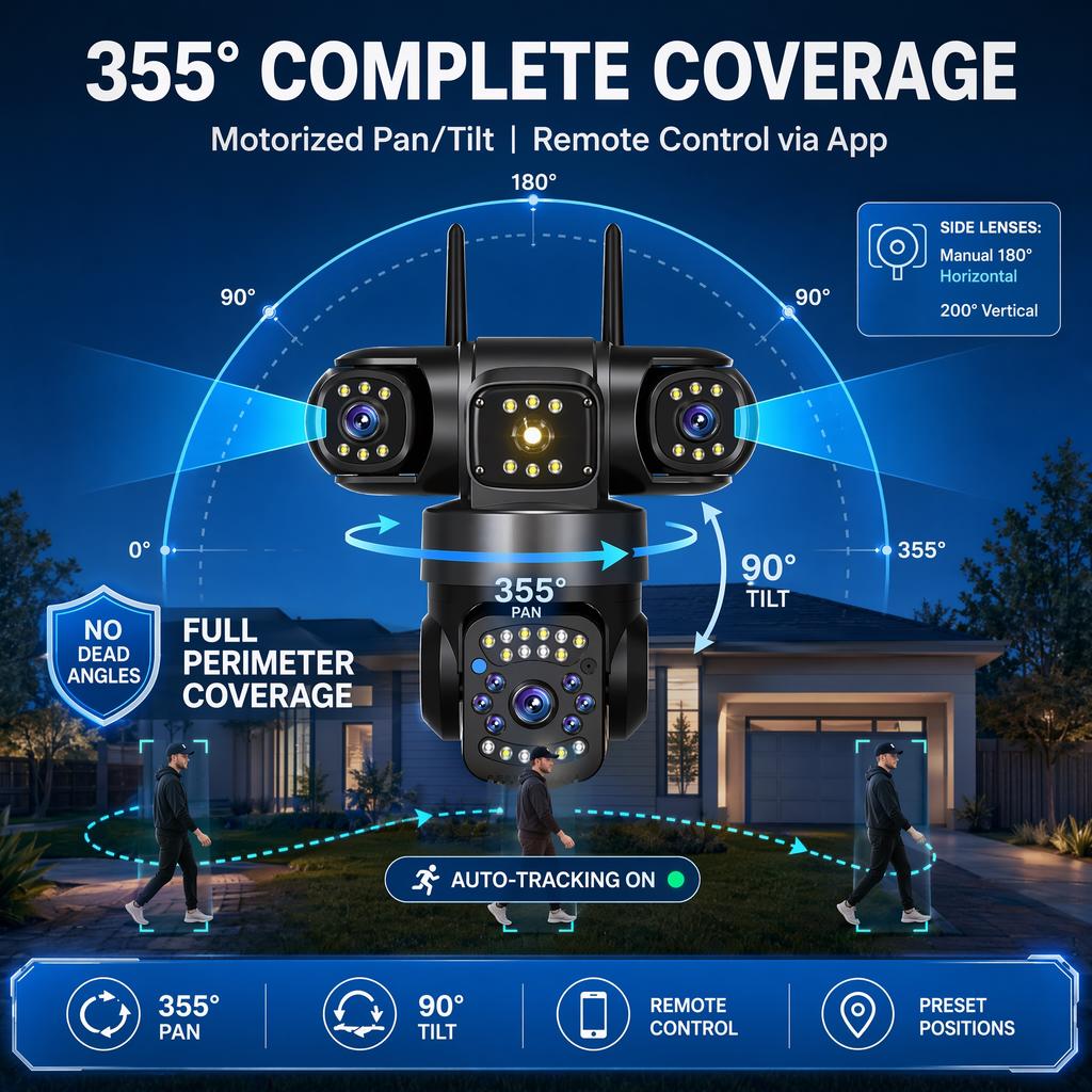 AIOOK 3-Objektiv HD 15MP Außen-WLAN-Sicherheitskamera IP66 Wasserdicht CCTV Mobile Tracking Zwei-Wege-Sprechanlage Nachtsicht Drahtlose IP-Kamera V380 PRO APP
