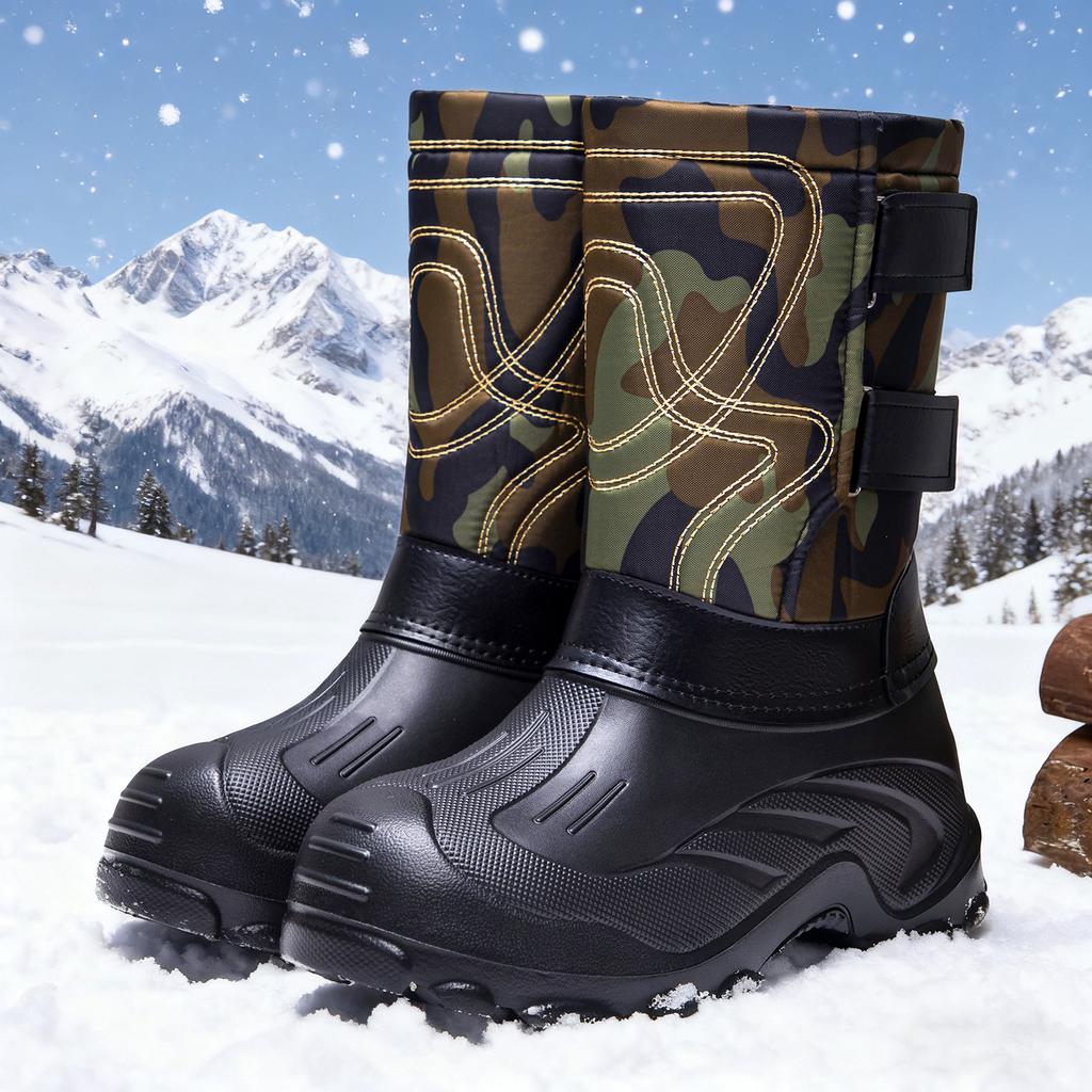 Men's Waterproof Snow Booties Winter Mid Calf Duck Boots Insulated Warm Fur Lined Non Slip Rubber Hiking Work Boots Outdoor Walking Shoes for Men