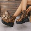 Fashion 2025 Ladies Shoes Large Size Ankle Women's Boots High Heel Modern Boots Women Leopard Side Zip Front Lace-up Wedge Female Shoes