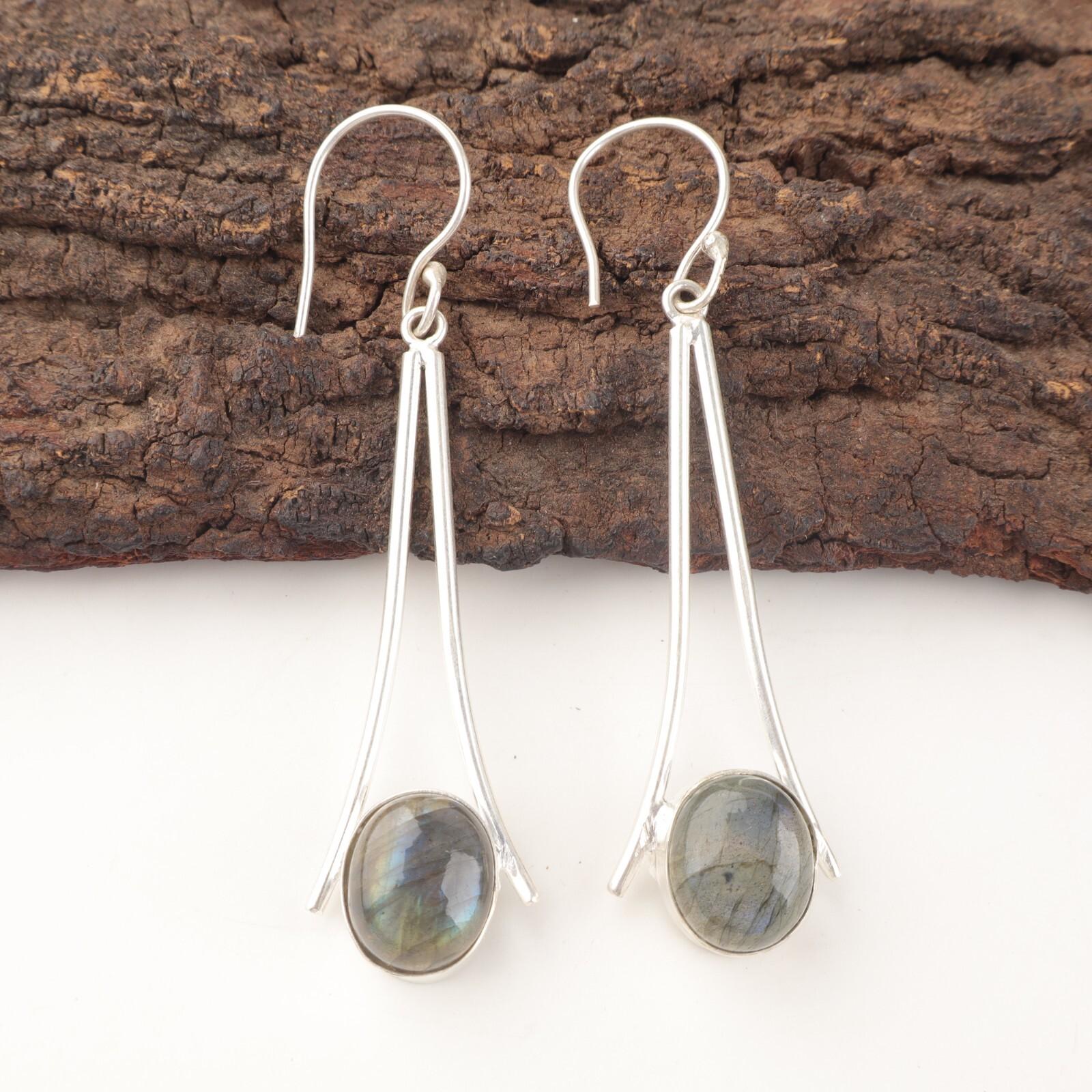 

Natural Labradorite Wedding Gift Hook Dangle Trendy Earrings 925 Sterling Silver EE-136-22
