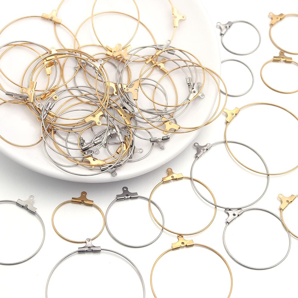 10-20Pcs Stainless Steel Big Circle Ear Wire Earrings 20/25/30/35/40mm Hoop Earring Hooks Connector DIY Earrings Jewelry Making