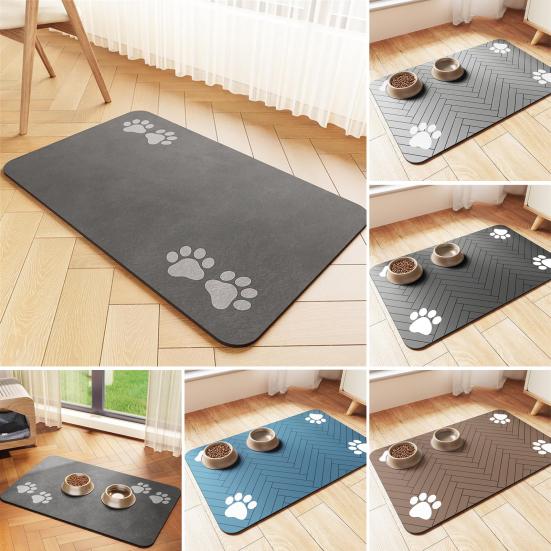 Dog Food Mat Pet Feeding Area Rug Absorbent Pet Placemat Quick Dry Water Dispenser Mat with Non-Slip Waterproof Rubber Backing for Food And Water Bowl
