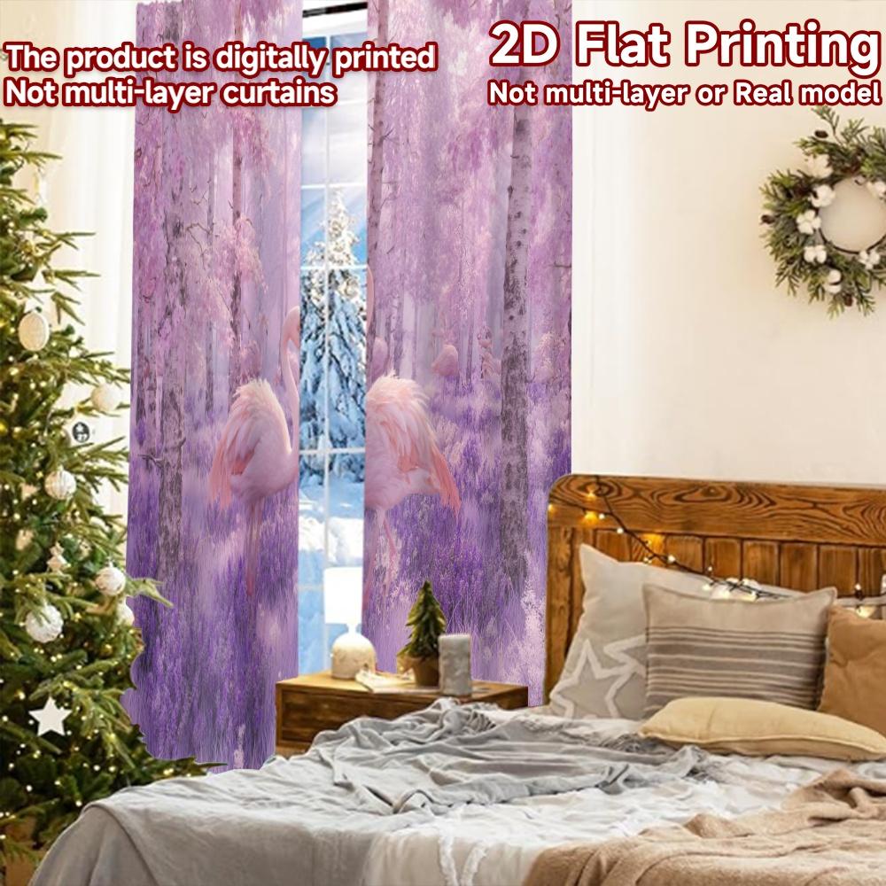 Set Of 2 Flat Printing Curtains Without Rod Pink Paradise Holiday Printed Yarn Decorations Outdoor Curtain Polyester