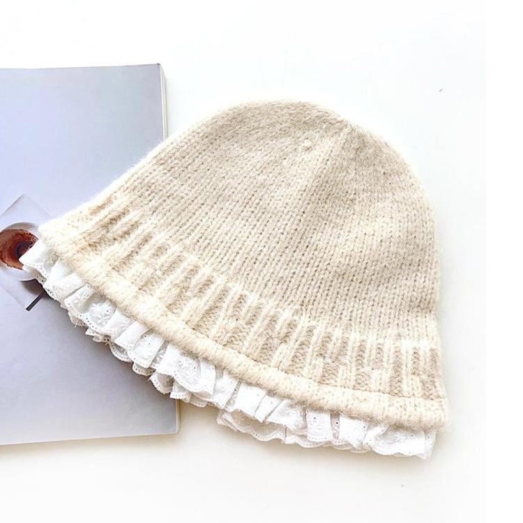 Lace Hat for Women Autumn and Winter Knitted Fisherman Hat  Korean Face Showing Small Woolen Hat Warm and Lazy Wind Basin Hat  Trendy