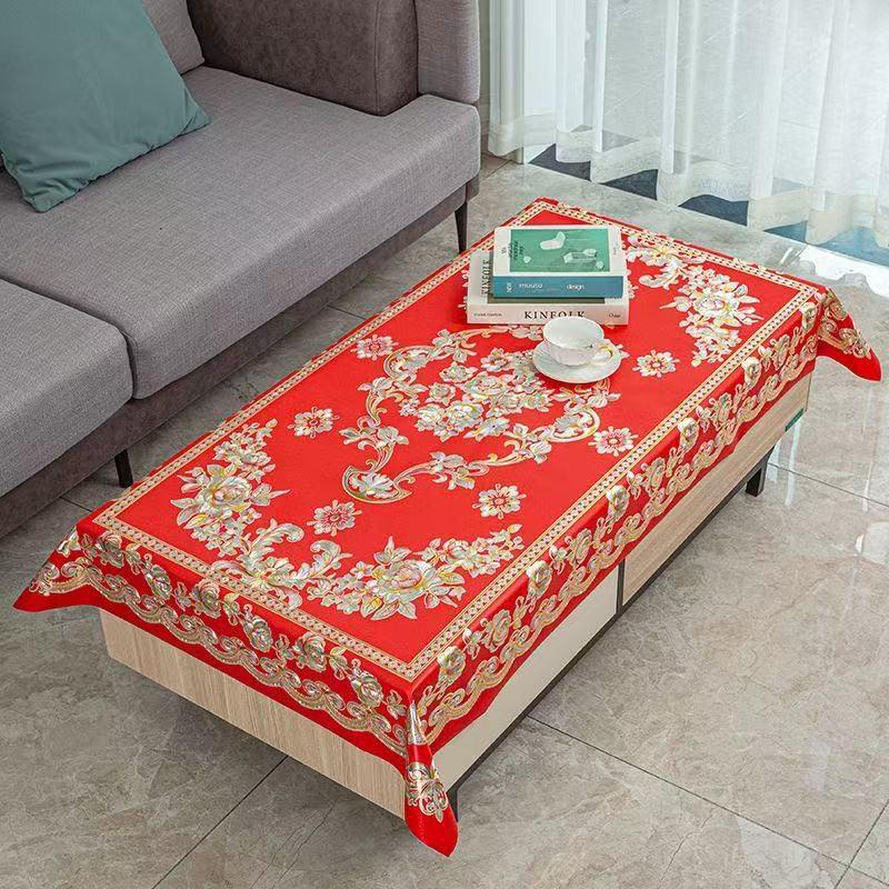 Waterproof Oil-Proof Red Yarn Tablecloth for Dining or Coffee Table (90x150 Cm) - New Year Design