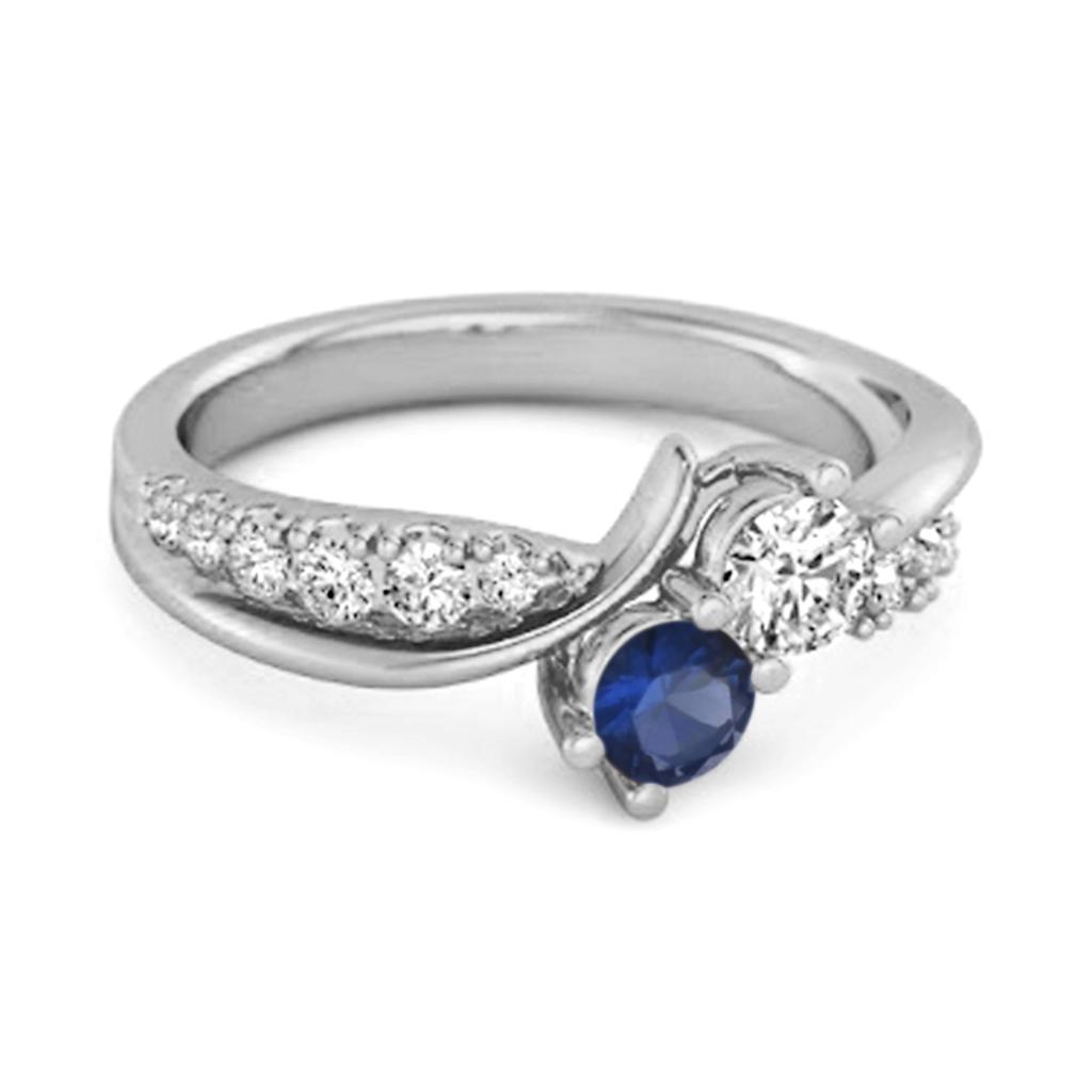 Blue Sapphire Dual Stone Ring - 925  Sterling Silver