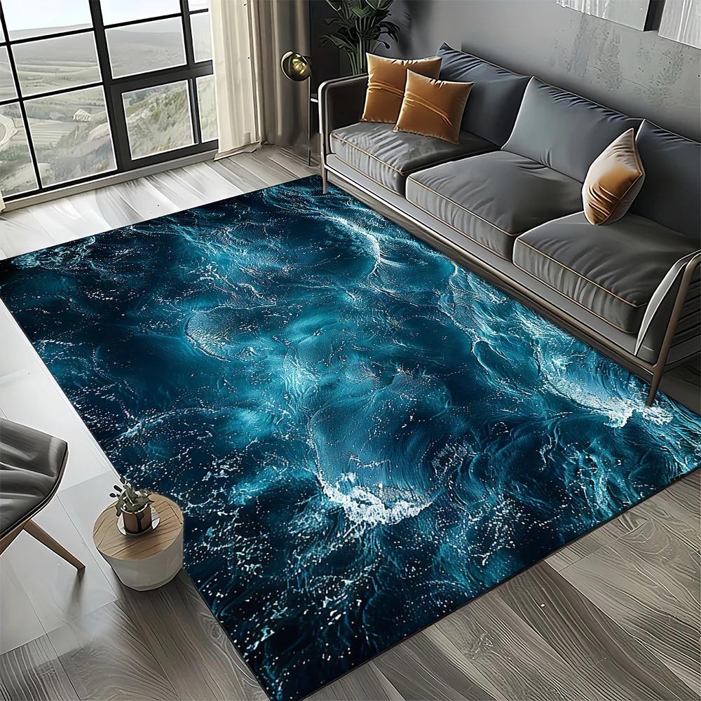 2D Ocean Wave Printed Carpet Living Room Carpet Bedroom Bedside Non-slip Mat Kitchen Carpet Multi-size Home Decorations