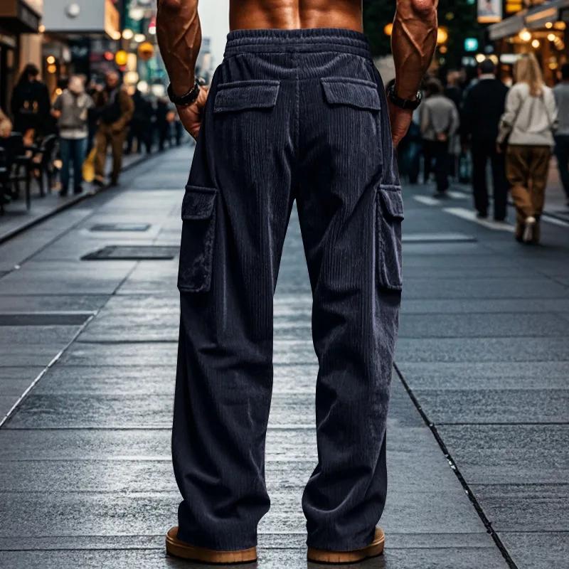 Spring and Autumn Corduroy Men's Retro American Loose Tooling Multi-pocket Straight Casual Trousers
