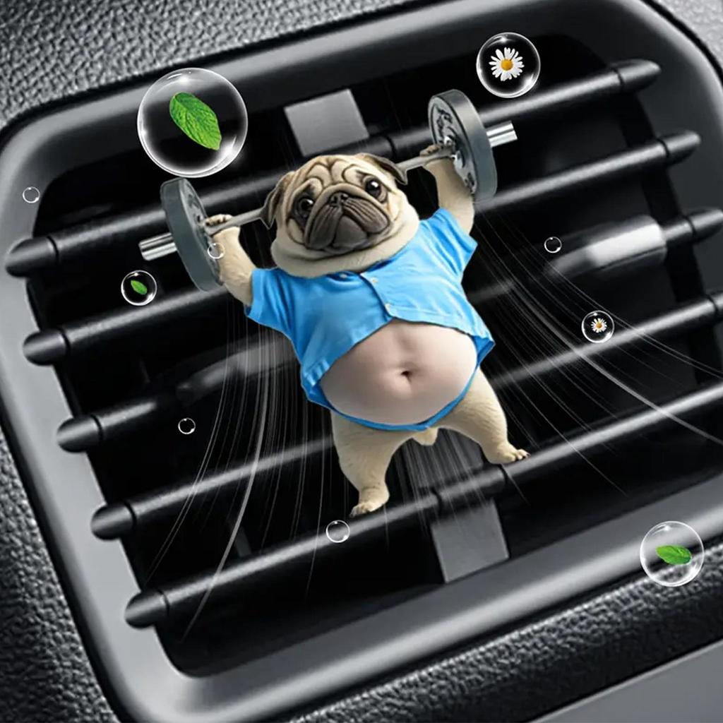 Cute cartoon weightlifting puppy car aromatherapy acrylic 2D air conditioning vent clip ocean flavor solid car interior diffuser