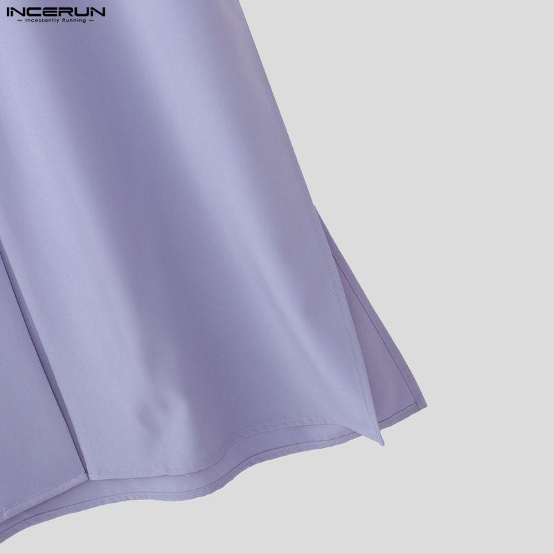 INCERUN Oversized Summer Men V Neck Half Sleeve Splits Casual Long T-shirts Tee Tops