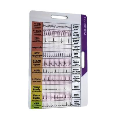 Cartão de bolso de ritmo de ECG/ECG, design frente e verso, cartão de crachá de interpretação de ritmo de ECG, cartões de bolso de taxa de ECG, calibradores de ECG
