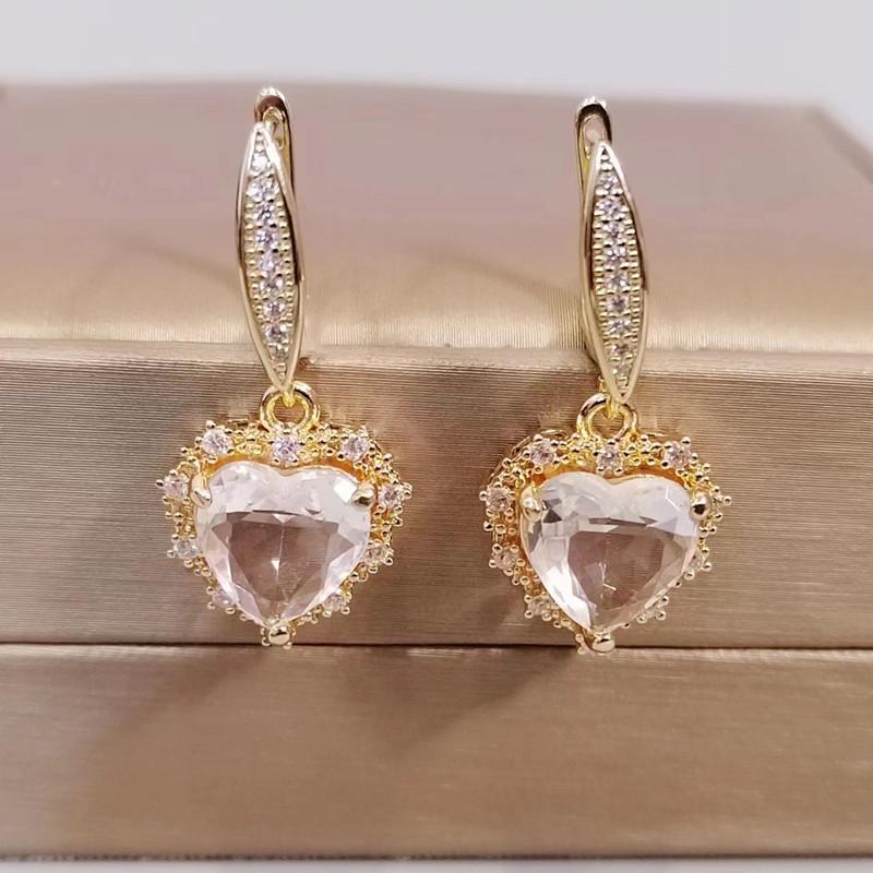 Luxury Heart Cubic Zirconia Drop Earrings for Women New Gold Color Buckle Earring Fashion Jewelry Wedding Accessories