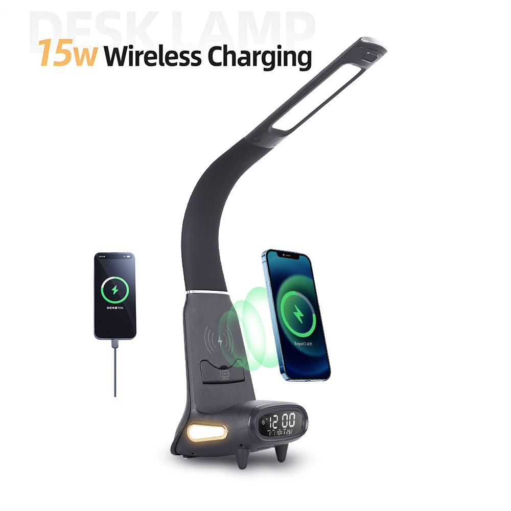 NEWSTYLE 15W Wireless Fast Charging Eye-Care Reading Desk Lamp with Inductive Dimming 5-Colour Temperature Timer LED Table Light