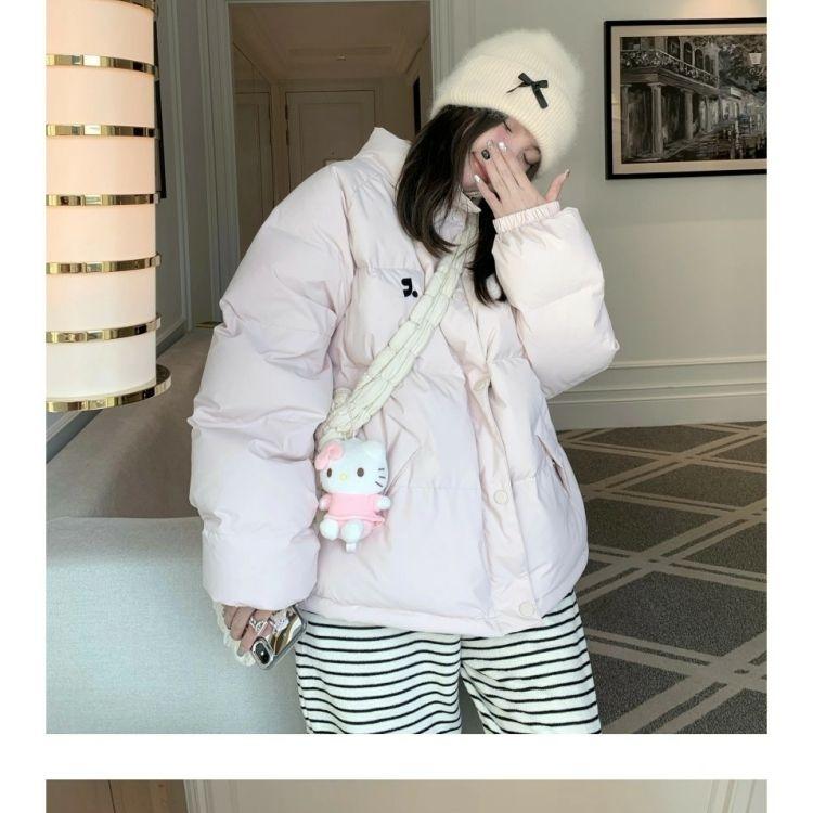 Pink Korean Bread Jacket Women Short Loose Stand Collar Thick Cotton Coat
