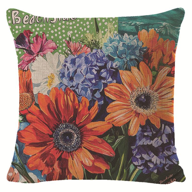 Colorful Floral Oil Painting Linen Pillowcase Jit Living Room Bedroom Sofa Decorative Pillowcase