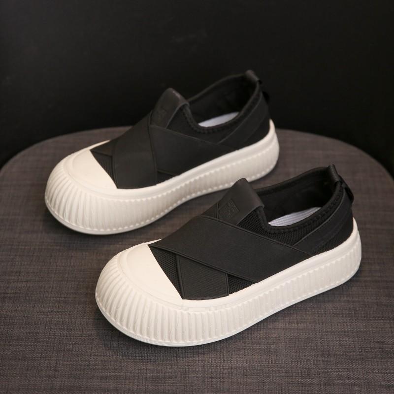 

Летающие тканые туфли-лоферы кремового цвета, дышащие, приятные для кожи, маленькие белые туфли для женщин, весенние, новые, мягкая подошва, повседневная обувь 36 чёрный