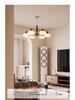 Mid-Century Cream Flower Chandelier with Solid Wood and French Retro Design