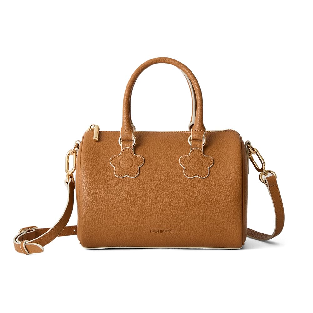 

[Hazel] Flower Patch Mini Boston Bag, Brown