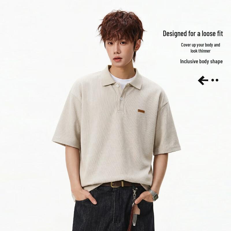 MEDE Men's Japanese Retro Loose Fit Short Sleeve Polo Shirt