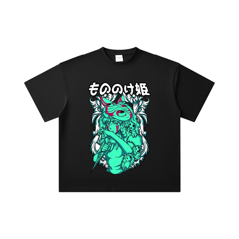 260 GSM Double Yarn 32 Count 100% Cotton Ghibli V5 Princess Mononoke Print Unisex Heavy Cotton T Shirt