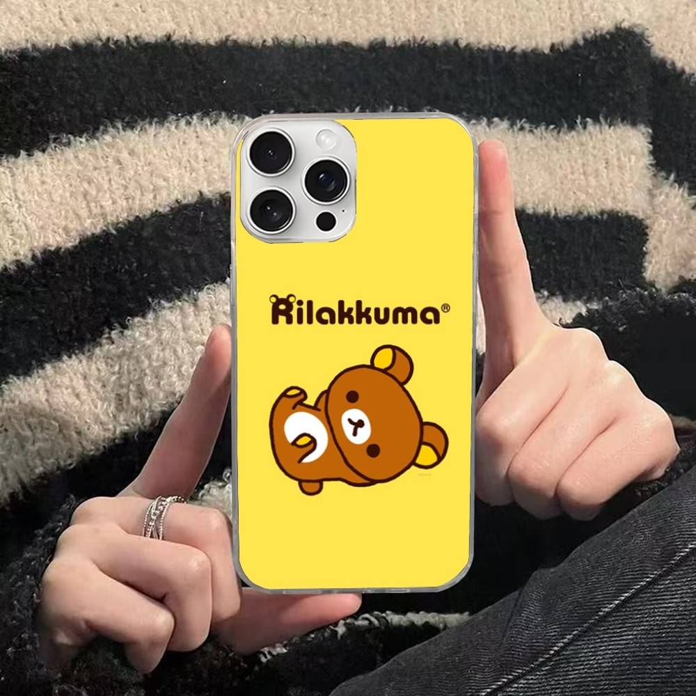 Cartoon Rilakkuma Bear For iPhone 17 16 15 14 13 12 11 Plus Pro Max Satin Colorful glossy surface Phone Case