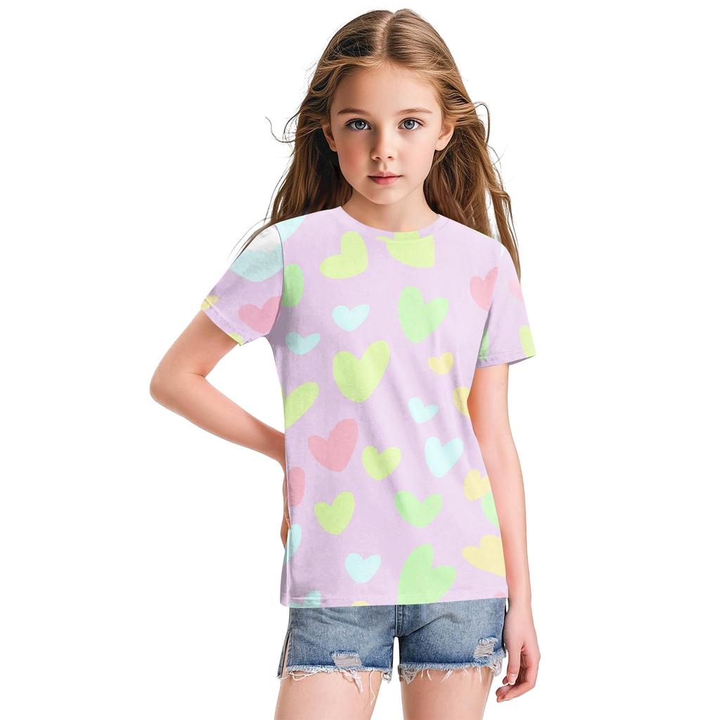 Cute Floral Print Loose Casual Fashion Round Neck Short-Sleeved Top For Children