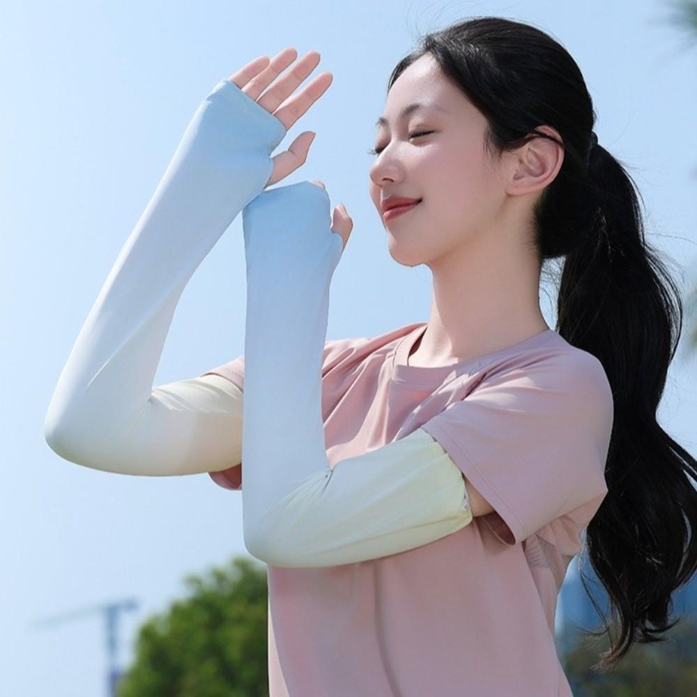Pulling Rope Ice Silk Arm Sleeves Gradient Color Cycling Arm Cover Sunscreen Arm Sleeves  Ladies