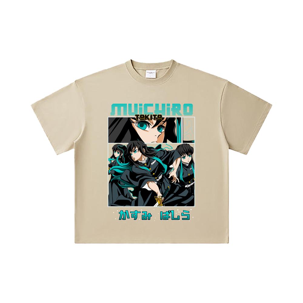 260 GSM Double Yarn 32 Count 100% Cotton Demon Slayer V8 Mitsuri Print Unisex Heavy Cotton T Shirt