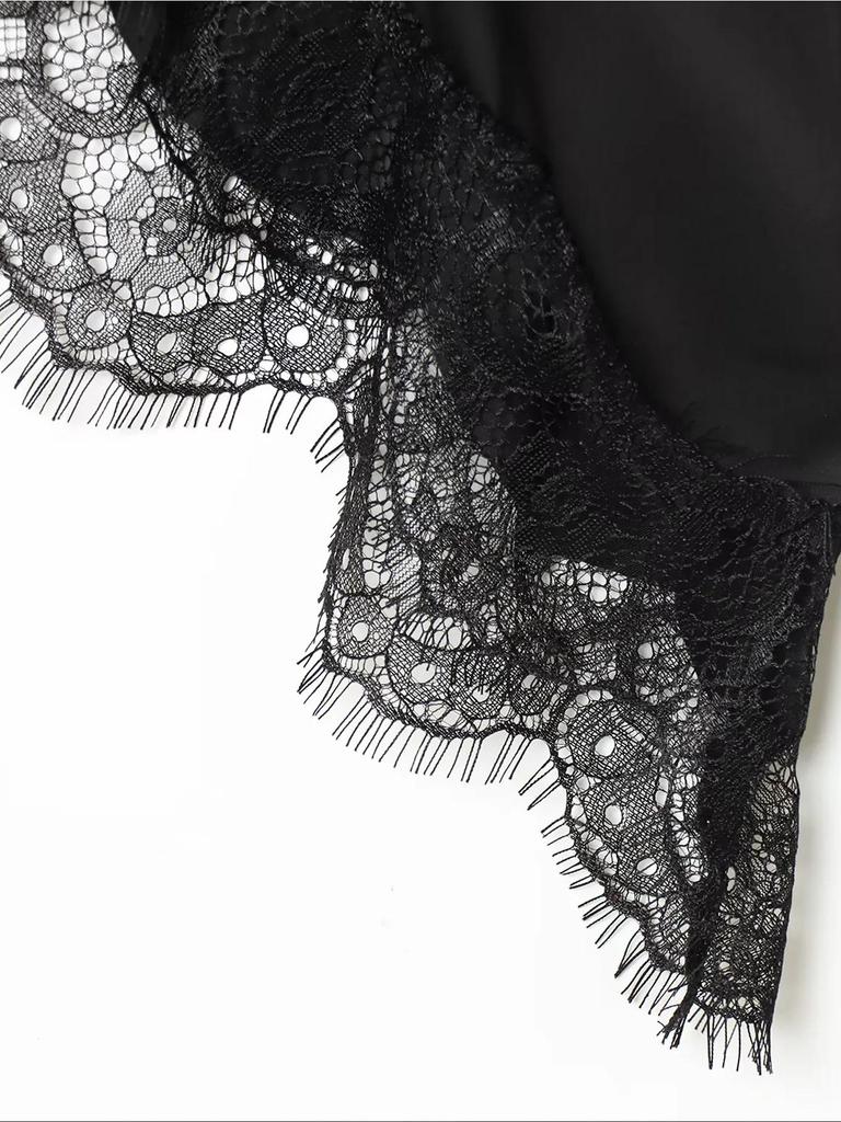 Asymmetrical Lace Top: Women's Black Fashion Shirt for Spring/Autumn - European & American Style