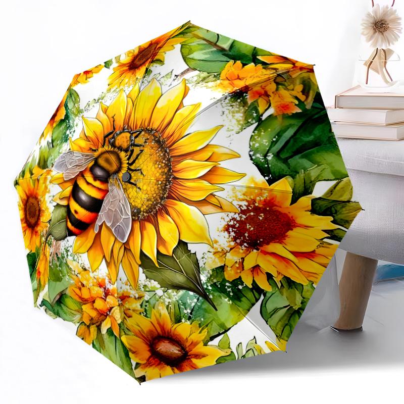 Bee and Floral Mandala Outdoor Automatic Umbrella Retractable Design with 8-Rib Durability Lightweight Perfect Gift for Friends Family