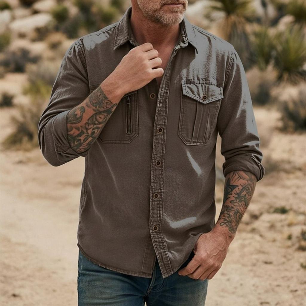 Men's casual stylish short-sleeved button-down shirt - Men's breathable cotton-like linen retro work shirt
