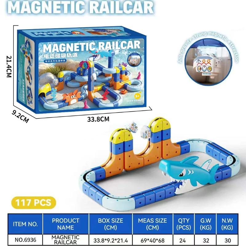 New Ocean Series Electric Magnetic Suction High-Speed Railway Track Cube Diy Non-Remote Rail Car Educational Toys Surprise Gifts