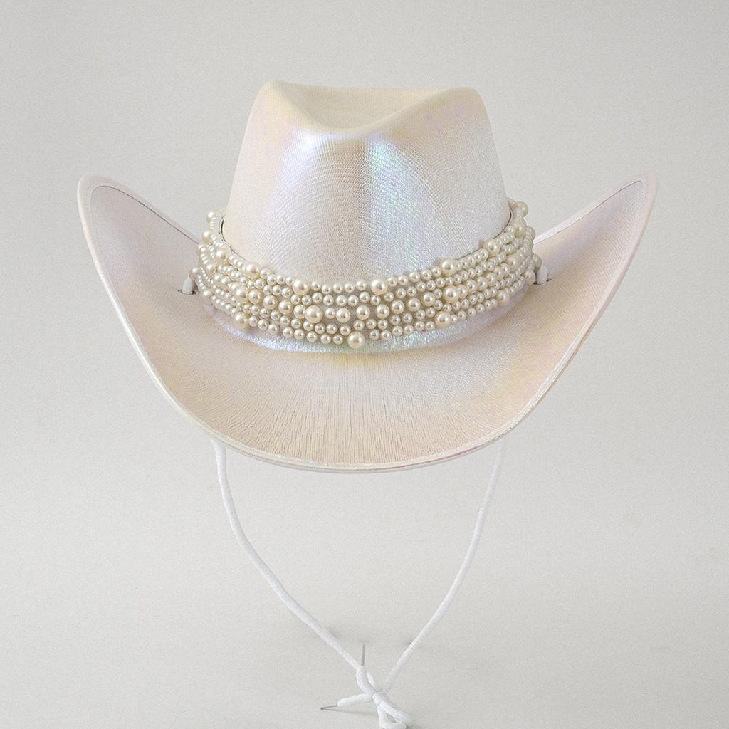 Jeweled Pearls Cowboy Hats Bride Hat Panama Hat for Bachelorette Party Cowboy Hats for Club Stage Shows