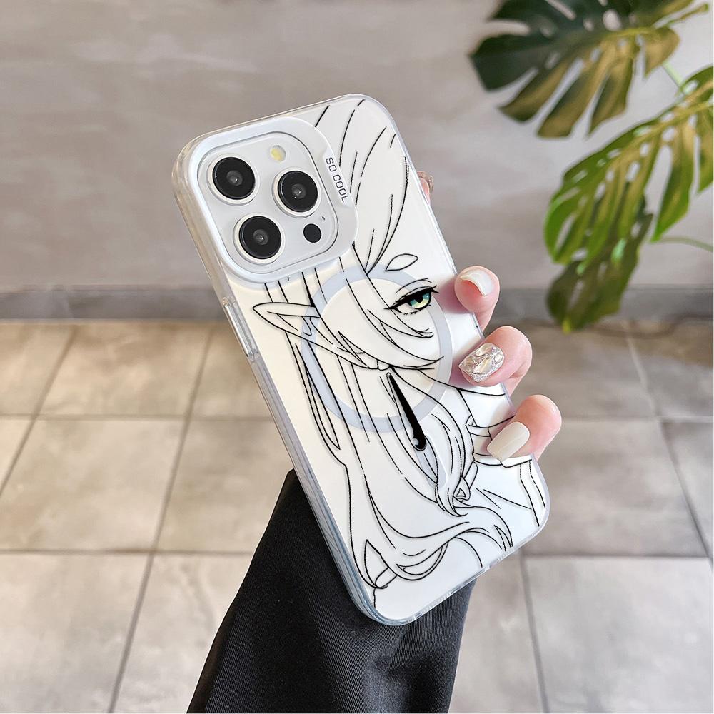 Hot Japan Sketch Comics Frieren Magsafe Magnetic Case for iPhone 11 12 13 14 15 16 Pro Max Plus Soft Silver Plated Anti Cover