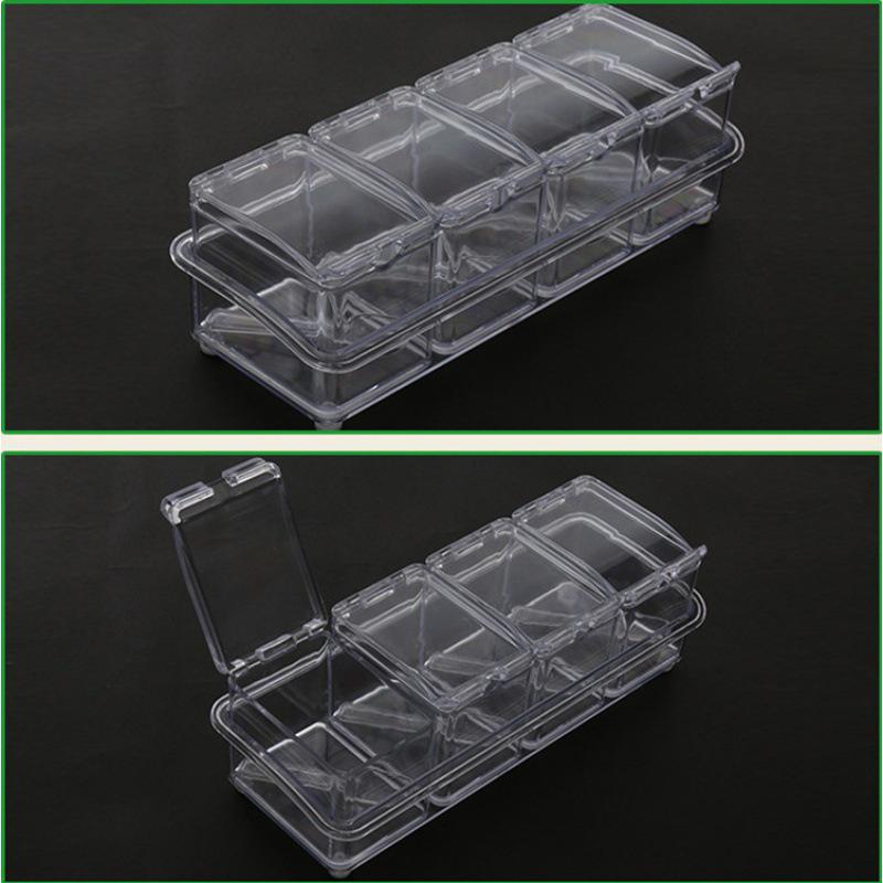 Four-Grid Transparent Seasoning Jar Set with Lid for Kitchen Storage